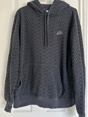 Nike Sportswear Patterned Club Fleece Pullover Men's Hoodie Noir Black Size: L